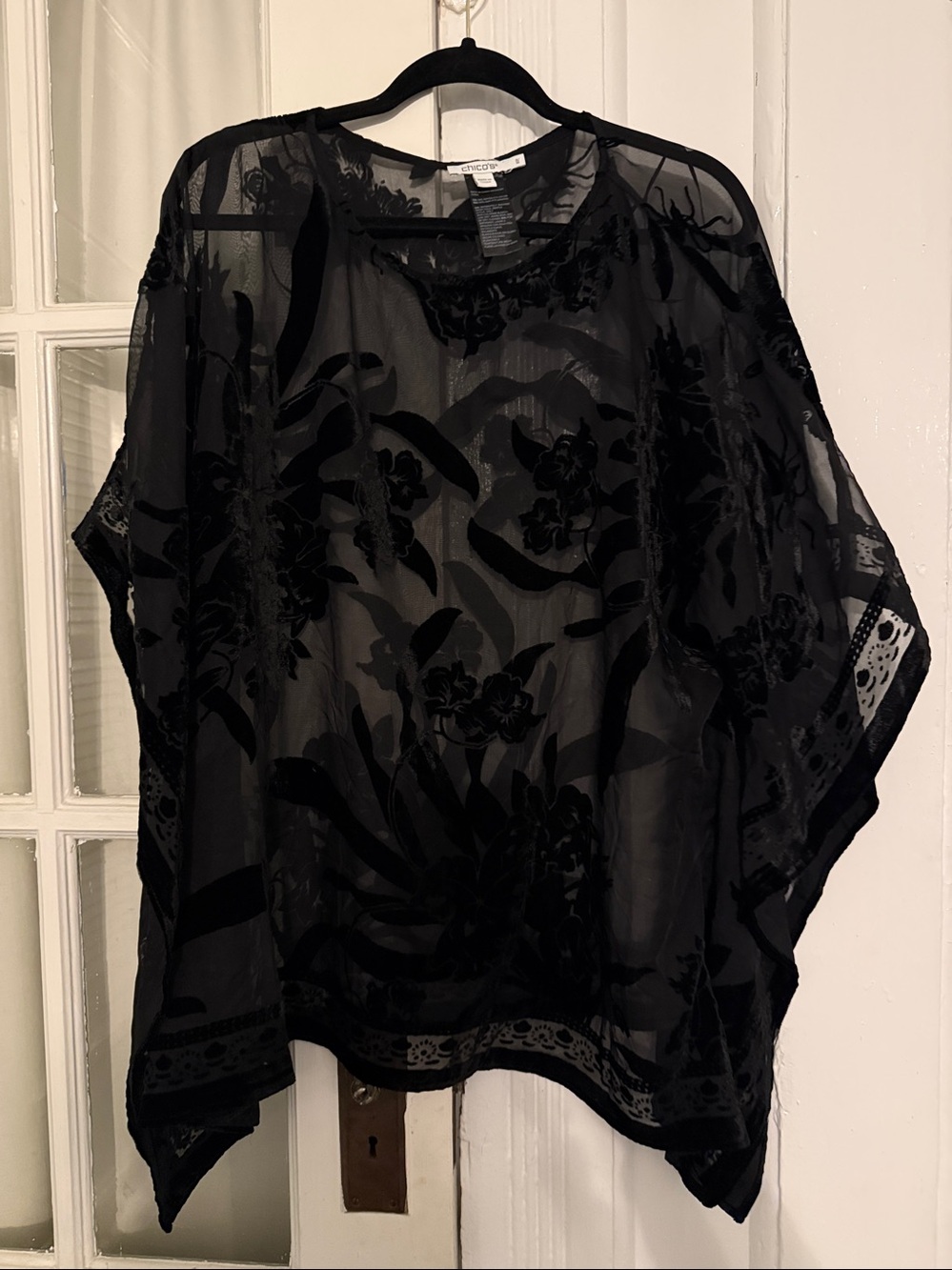 Chico's Black Velvet Burnout Whimsical Kimono‎ Jacket - S/M